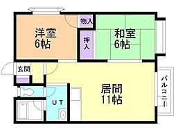 グリーンハイツ山の手 2LDKの間取図画像