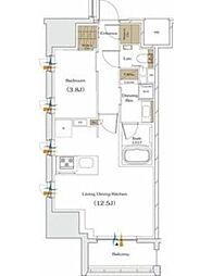 ザ・パークハビオ谷町六丁目クロス 1LDKの間取図画像