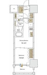 ザ・パークハビオ谷町六丁目クロス 1DKの間取図画像
