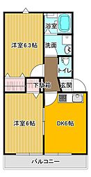 アパート 2DKの間取図画像