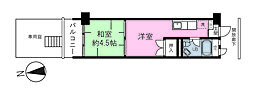 カーサ第2宇喜田3号棟 ワンルームの間取図画像