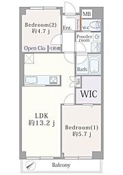 朝日サンライズ川崎 2LDKの間取図画像