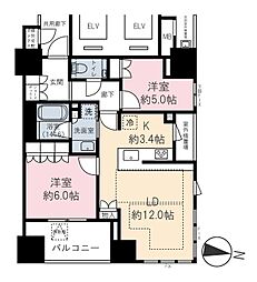 ザ・パークハウス梅田タワー 2LDKの間取図画像