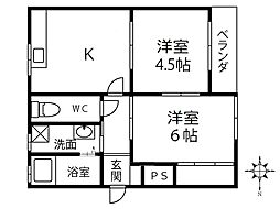 名古屋市営名城線 ナゴヤドーム前矢田駅 徒歩8分の賃貸マンション 1階2DKの間取り