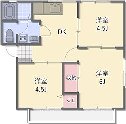 大西ハイツ 2階3DKの間取り