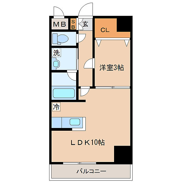 画像2:１ＬＤＫ、３２．５４平米。