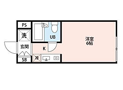 ベルトピア西学園II 2階1Kの間取り