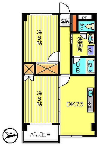 第２宇田川ビル ｜東京都江戸川区中葛西８丁目(賃貸マンション2DK・8階・46.98㎡)の写真 その2