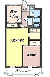 JR京葉線 蘇我駅 徒歩15分の賃貸マンション 5階2LDKの間取り