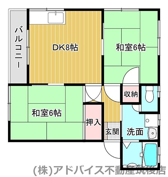 福岡県筑後市大字徳久(賃貸アパート2DK・2階・51.08㎡)の写真 その2