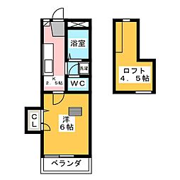 レインボーハイム 1Kの間取図画像