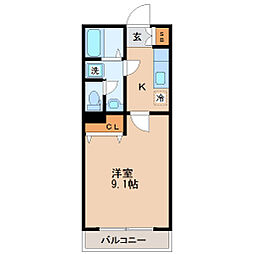 リビングステージ広瀬川 1Kの間取図画像