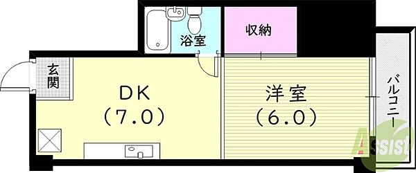 兵庫県西宮市上甲子園1丁目(賃貸マンション1DK・5階・27.60㎡)の写真 その2