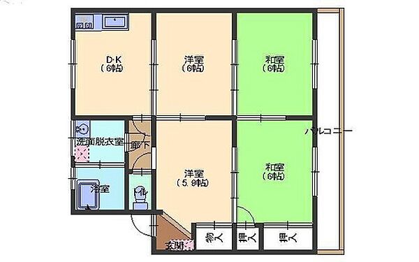 広島県広島市佐伯区隅の浜1丁目(賃貸マンション4DK・3階・61.96㎡)の写真 その2