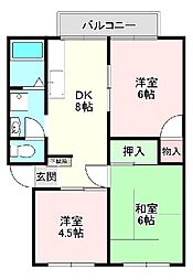 ルビェーヌ長沢Ａ 2階3DKの間取り