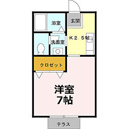 メゾンドノア 2階1Kの間取り
