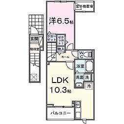 ヒカルサ土浦神立ウエスト 2階1LDKの間取り