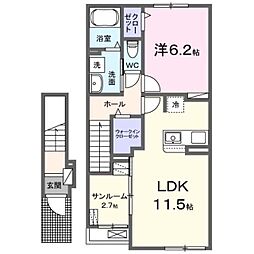 アイランドヒルズ右籾　III 2階1LDKの間取り