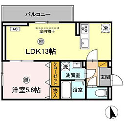 サンライズガーデンさくら 3階1LDKの間取り