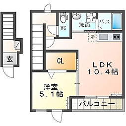 グランバレーII 2階1LDKの間取り