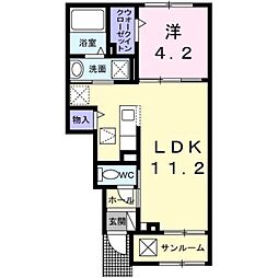 シャトー・バロンＶ 1階1LDKの間取り