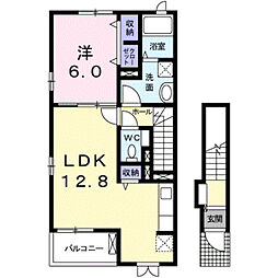 エルシオンIII 2階1LDKの間取り