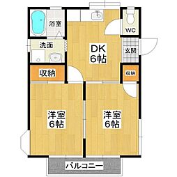 サンハイツ渡辺 2DKの間取図画像