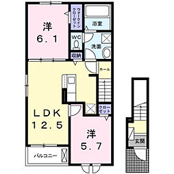 ラーベ 2階2LDKの間取り