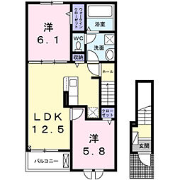 ラーベ 2階2LDKの間取り