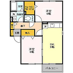 エバーグリーンハイツ3 2DKの間取図画像