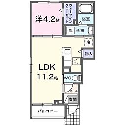 土浦市並木2丁目アパート 1LDKの間取図画像