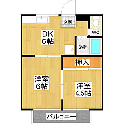 第二グリーンハイツ文京C棟 2DKの間取図画像