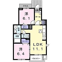プレ・アビタシオン土浦3 2LDKの間取図画像