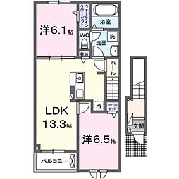 かすみがうら市新治アパート 2LDKの間取図画像