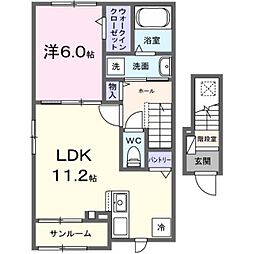 土浦市並木2丁目アパート 1LDKの間取図画像