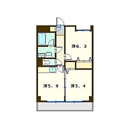 岸根公園サザンヒルズ2号館 2DKの間取図画像