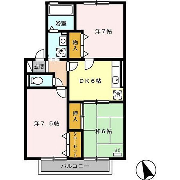 ヴィルヌーブ経堂 A203｜富山県富山市経堂2丁目(賃貸アパート3DK・2階・59.25㎡)の写真 その2