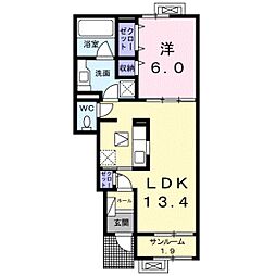 アマービレII 1階1LDKの間取り
