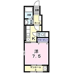 グランツ町村2 1Kの間取図画像