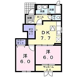 リブレ秋吉B 2DKの間取図画像