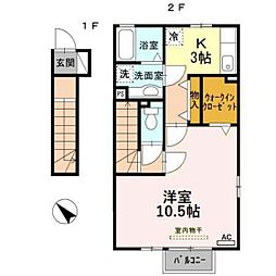 D-Room下掘 1Kの間取図画像