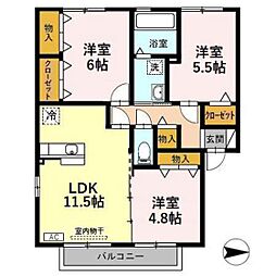 メロディー 3LDKの間取図画像