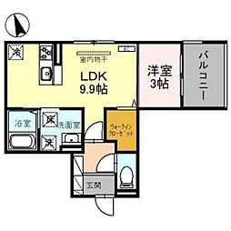 富山市五福アパート 1LDKの間取図画像