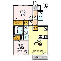 ルミエールオッツB棟 2LDKの間取図画像