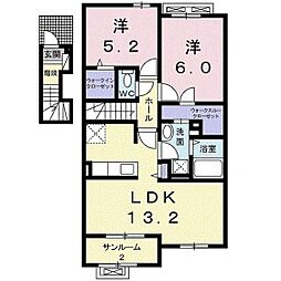ベル・ハートA棟 2LDKの間取図画像
