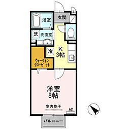 ジュネス下新 1Kの間取図画像