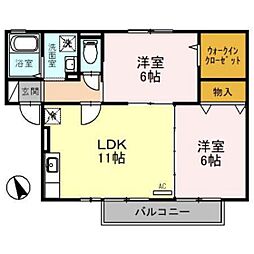 セジュールあかね 2LDKの間取図画像