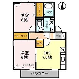 セジュール2C棟 2DKの間取図画像