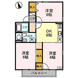 セジュール城東A棟 3DKの間取図画像