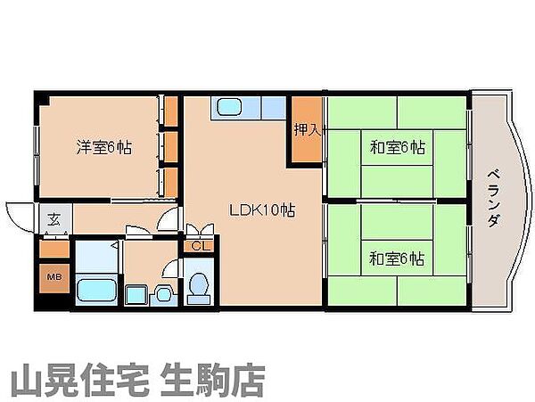 第6サンコウヒルズ　西館 ｜奈良県生駒市小平尾町(賃貸マンション3LDK・1階・59.40㎡)の写真 その2